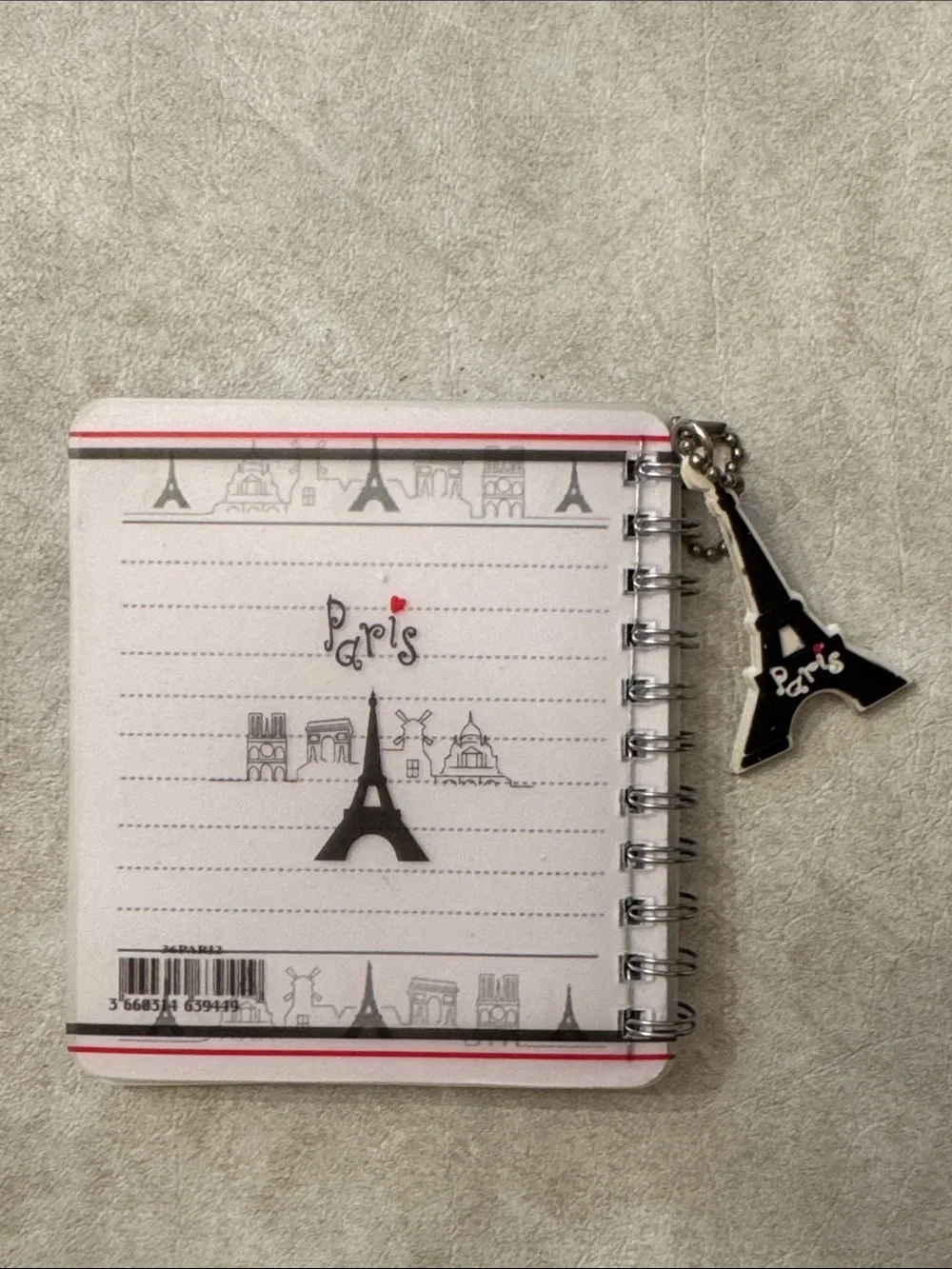 Paris Spiral Notebook with Eiffel Tower Charm